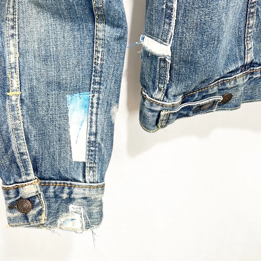 Levi's Shibori Repaired Denim Trucker Mens size Large Tie-Dyed, Distressed